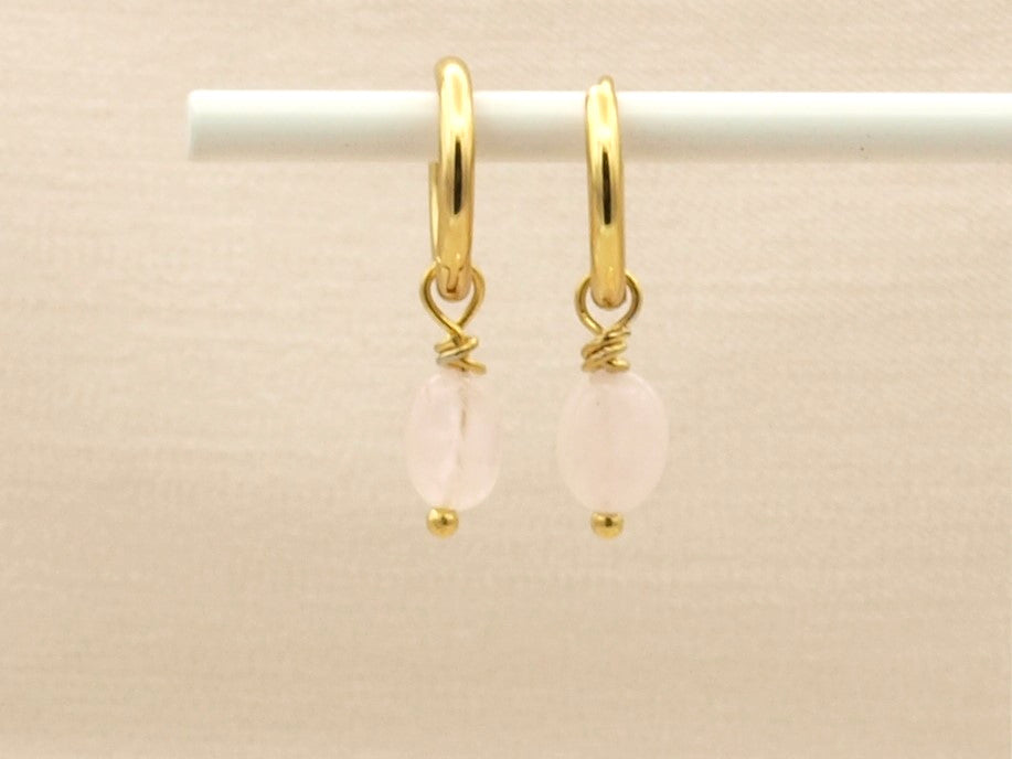 Earrings Lucy roze quartz, silver or gold stainless steel