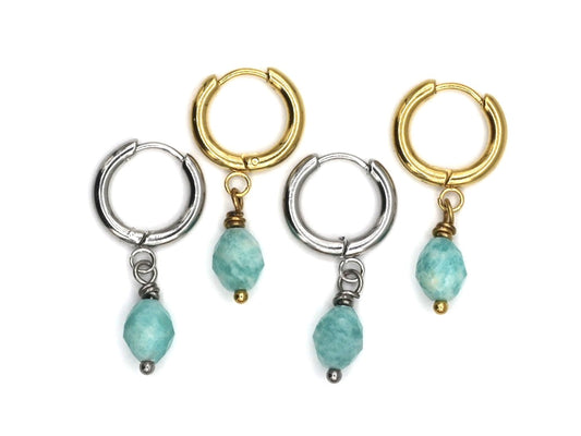 Ayu oorbellen amazoniet ,zilver of goud roestvrij staal