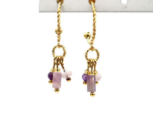 Earrings Kirana amethyst, silver or gold stainless steel