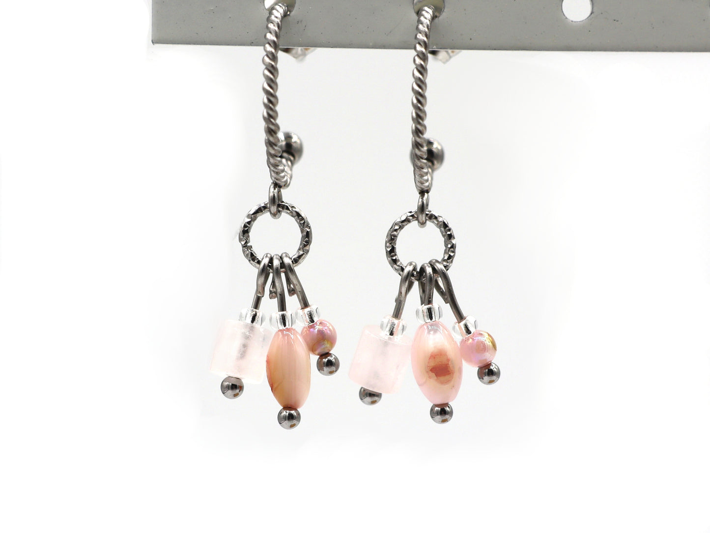Earrings Kirana rose quartz, silver or gold stainless steel