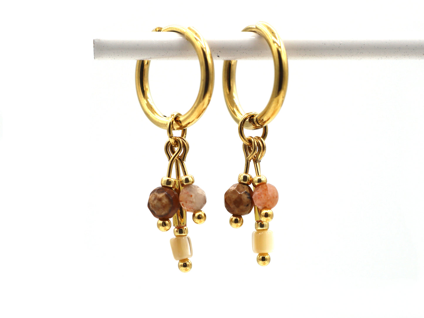 Earrings Fira jasper and sun stone, silver or gold stainless steel