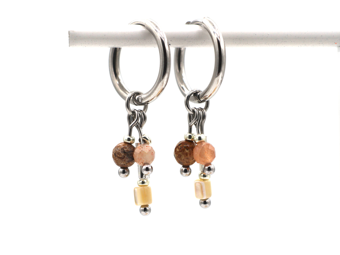 Earrings Fira jasper and sun stone, silver or gold stainless steel