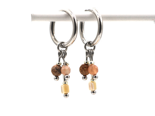 Earrings Fira jasper and sun stone, silver or gold stainless steel