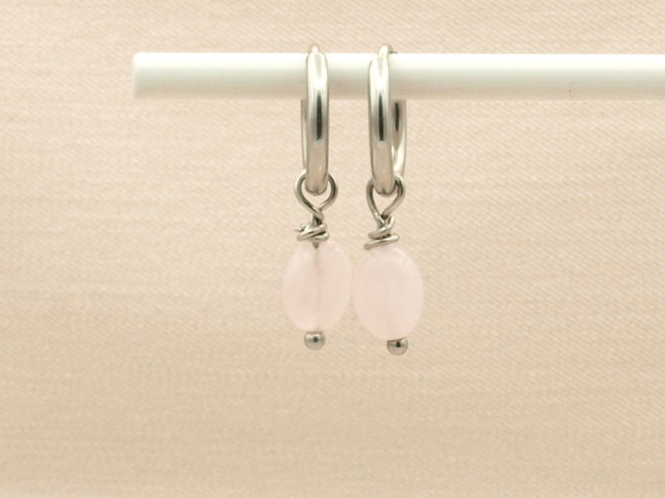 Ketting Lucy, rozenkwarts, zilver of goud roestvrijstaal