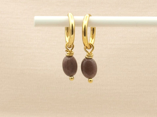 Earrings Lucy aventurine red-brown, silver or gold stainless steel