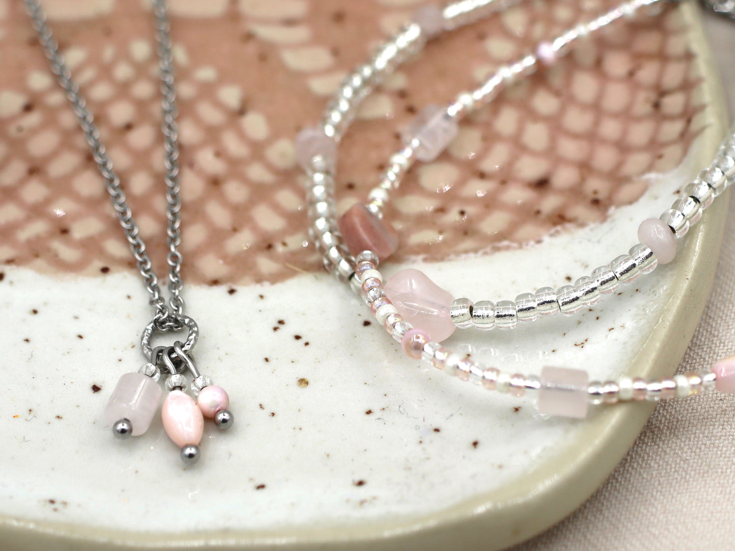 Earrings Kirana rose quartz, silver or gold stainless steel