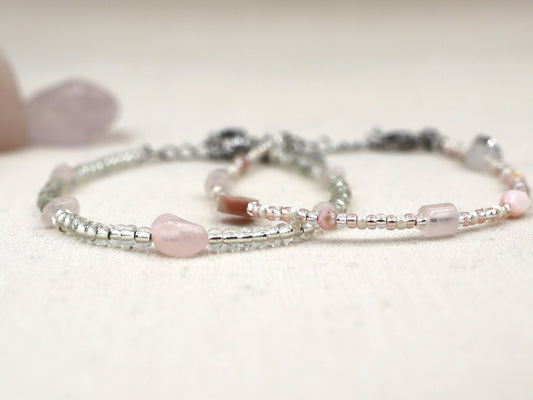 Bracelet Kirana rose quartz, silver or gold stainless steel